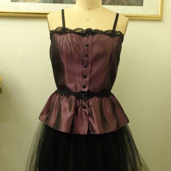 Angel Kiss Tops - Angel Kiss Purple and Black Lace Camisole